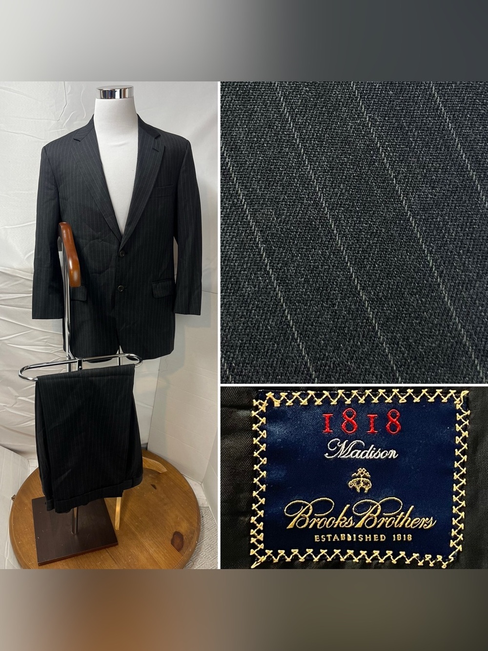 Brooks Brothers Men’s 41R X 35W Madison 1818 Pinstripe Gray 2-Piece Suit